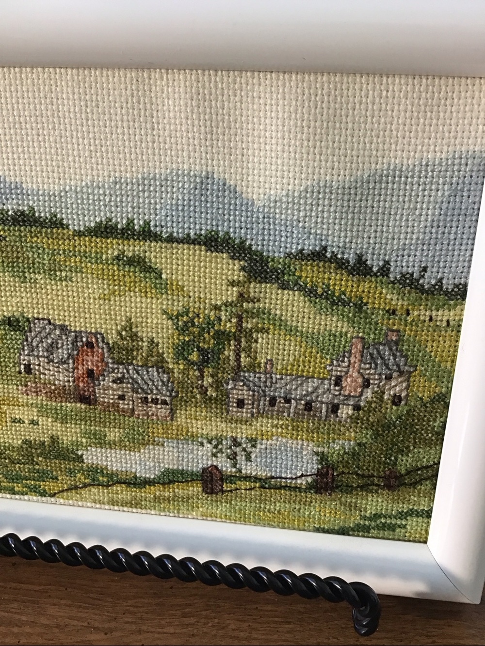 Vintage Handmade Framed completed countryside landscape cross-stitch piece. - Picture 5 of 10